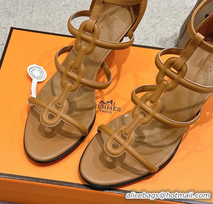 Discount Hermes Magic High Heeled Sandals Tan Calfskin Leather 70MM 6060301