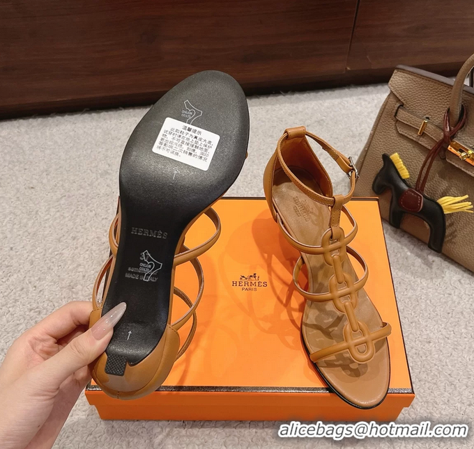 Discount Hermes Magic High Heeled Sandals Tan Calfskin Leather 70MM 6060301