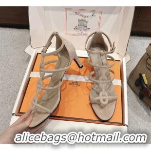 Original Cheap Hermes Magic High Heeled Sandals Nude Suede Leather 70MM 6060301