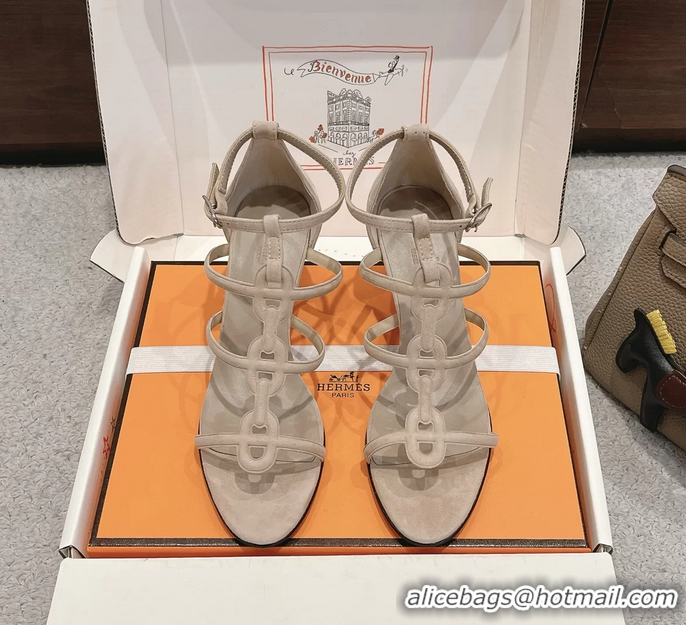 Original Cheap Hermes Magic High Heeled Sandals Nude Suede Leather 70MM 6060301