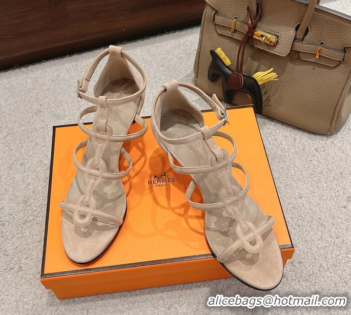 Original Cheap Hermes Magic High Heeled Sandals Nude Suede Leather 70MM 6060301