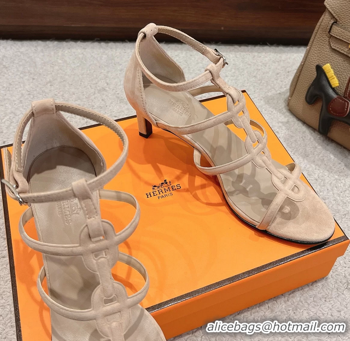 Original Cheap Hermes Magic High Heeled Sandals Nude Suede Leather 70MM 6060301