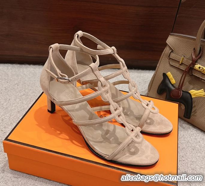Original Cheap Hermes Magic High Heeled Sandals Nude Suede Leather 70MM 6060301