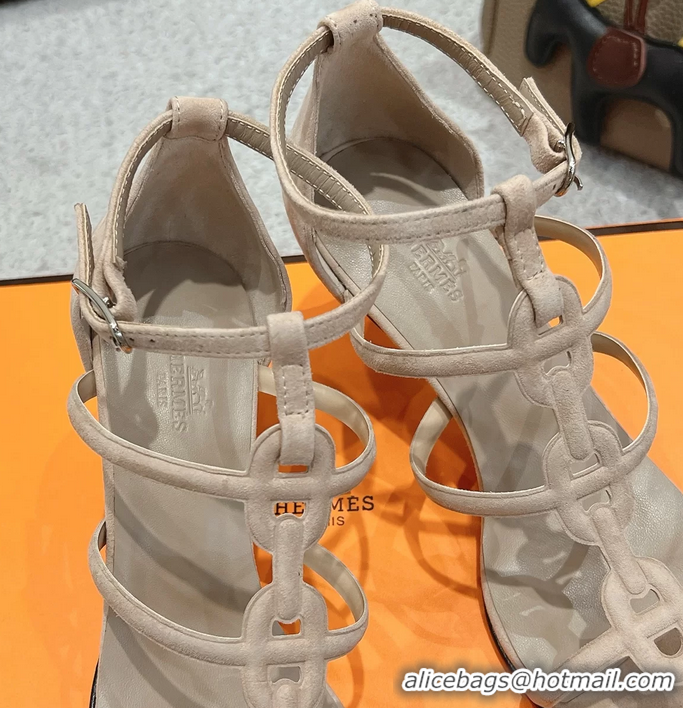 Original Cheap Hermes Magic High Heeled Sandals Nude Suede Leather 70MM 6060301