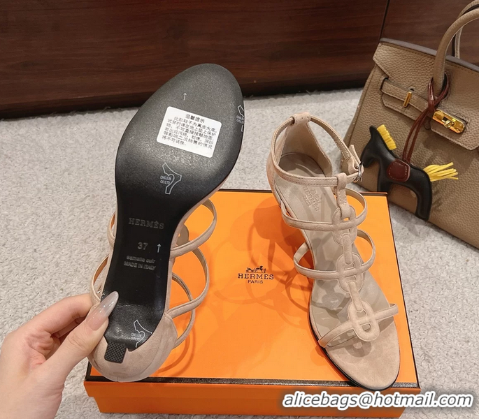 Original Cheap Hermes Magic High Heeled Sandals Nude Suede Leather 70MM 6060301