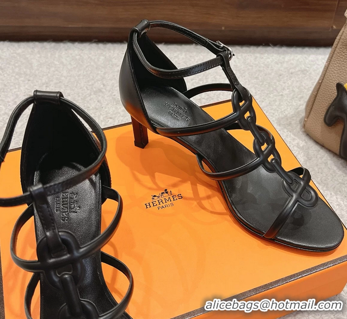 Fashion Hermes Magic High Heeled Sandals Black Calfskin Leather 70MM 6060301