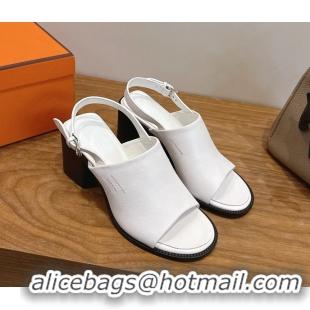 Inexpensive Hermes Mailys High Heeled Slingback Mule Sandals White Calfskin Leather 6060302