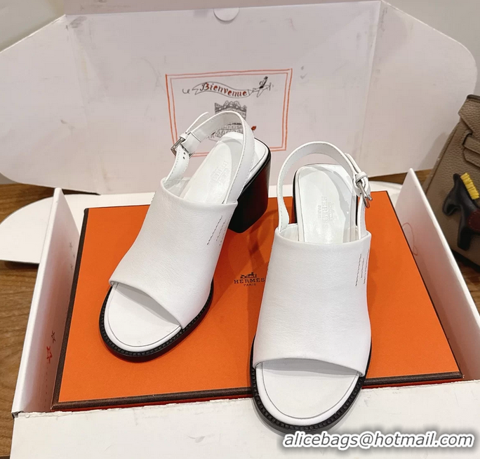 Inexpensive Hermes Mailys High Heeled Slingback Mule Sandals White Calfskin Leather 6060302