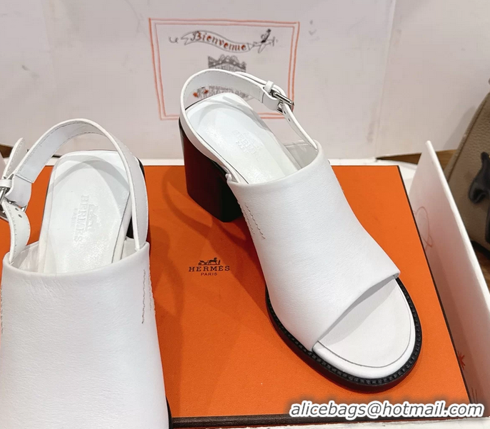Inexpensive Hermes Mailys High Heeled Slingback Mule Sandals White Calfskin Leather 6060302