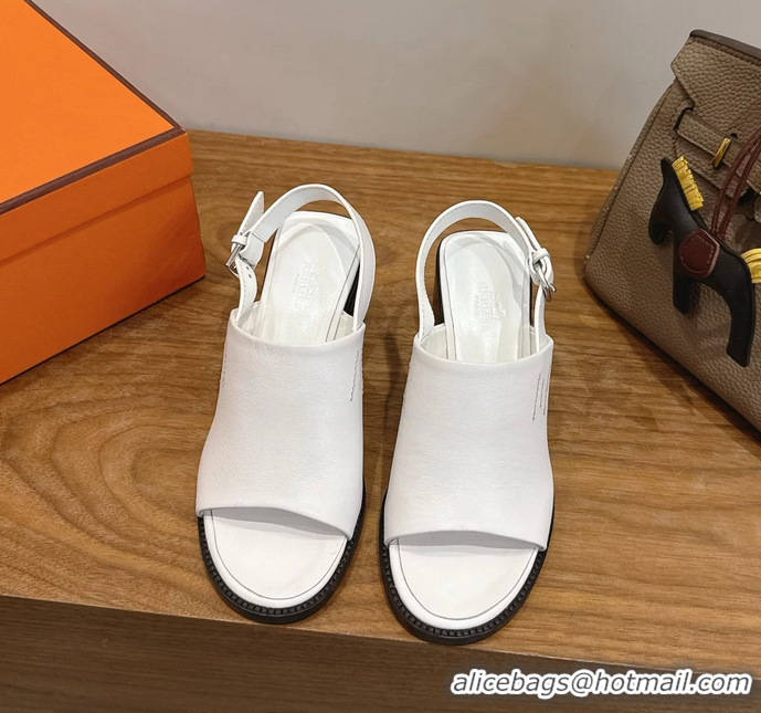 Inexpensive Hermes Mailys High Heeled Slingback Mule Sandals White Calfskin Leather 6060302