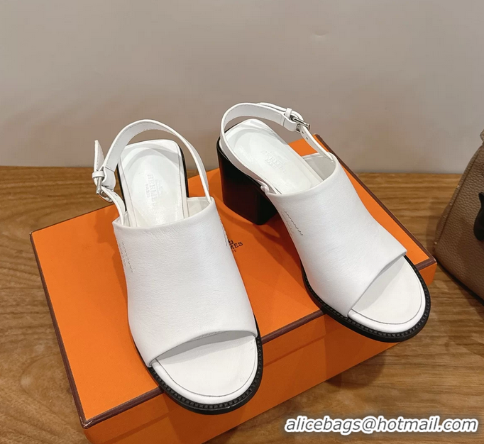 Inexpensive Hermes Mailys High Heeled Slingback Mule Sandals White Calfskin Leather 6060302