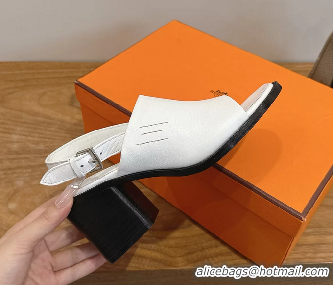Inexpensive Hermes Mailys High Heeled Slingback Mule Sandals White Calfskin Leather 6060302