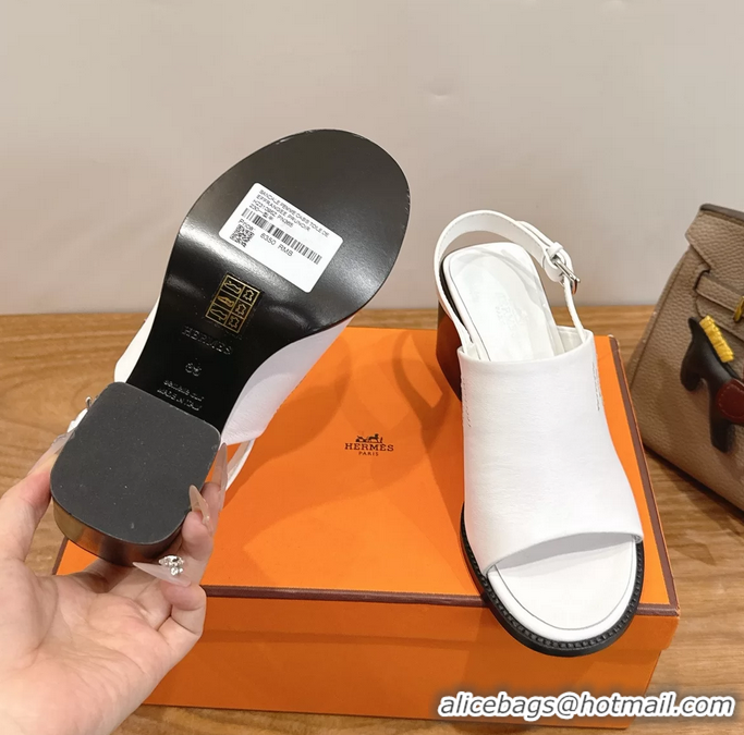 Inexpensive Hermes Mailys High Heeled Slingback Mule Sandals White Calfskin Leather 6060302