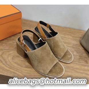 Buy Cheapest Hermes Mailys High Heeled Slingback Mule Sandals Brown Suede Leather 6060302