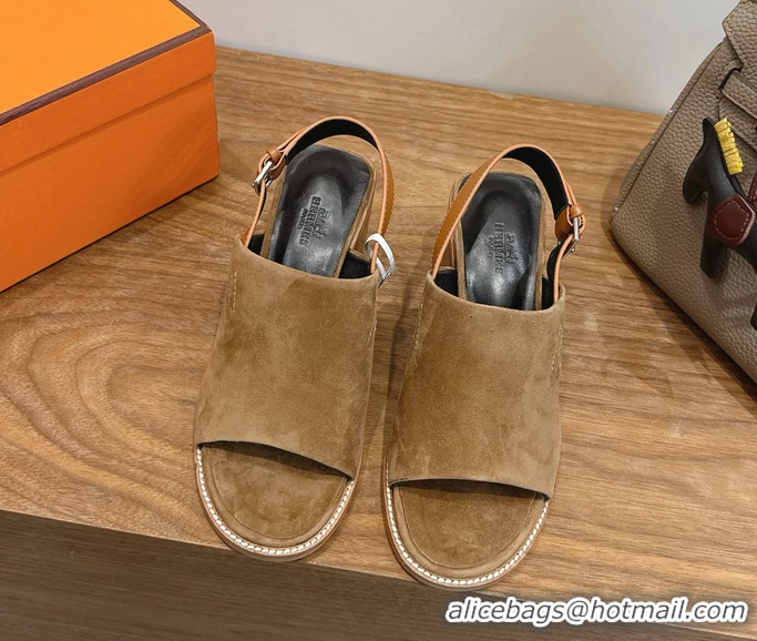 Buy Cheapest Hermes Mailys High Heeled Slingback Mule Sandals Brown Suede Leather 6060302