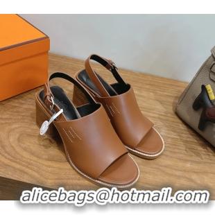 Lowest Cost Hermes Mailys High Heeled Slingback Mule Sandals Brown Calfskin Leather 6060302