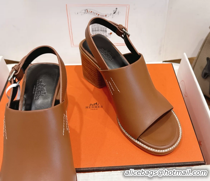 Lowest Cost Hermes Mailys High Heeled Slingback Mule Sandals Brown Calfskin Leather 6060302