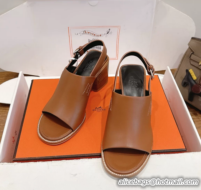 Lowest Cost Hermes Mailys High Heeled Slingback Mule Sandals Brown Calfskin Leather 6060302