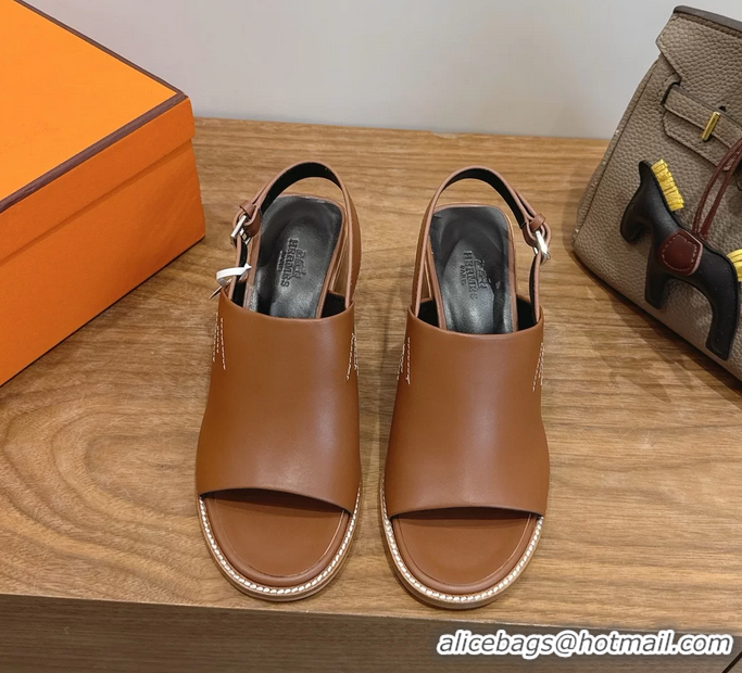 Lowest Cost Hermes Mailys High Heeled Slingback Mule Sandals Brown Calfskin Leather 6060302