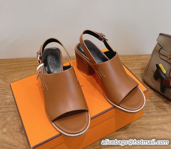 Lowest Cost Hermes Mailys High Heeled Slingback Mule Sandals Brown Calfskin Leather 6060302