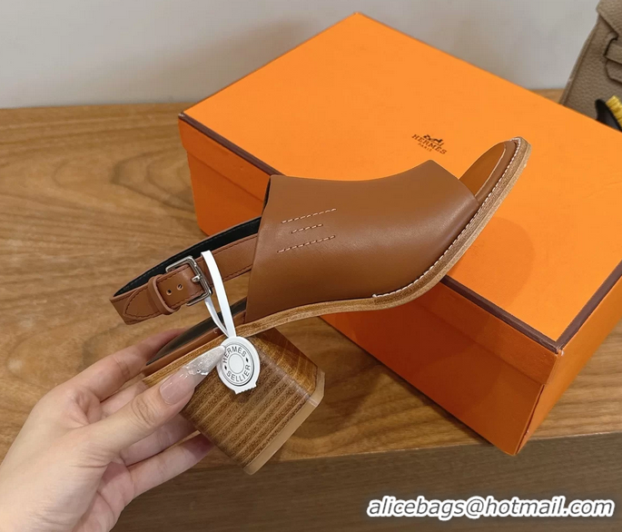 Lowest Cost Hermes Mailys High Heeled Slingback Mule Sandals Brown Calfskin Leather 6060302