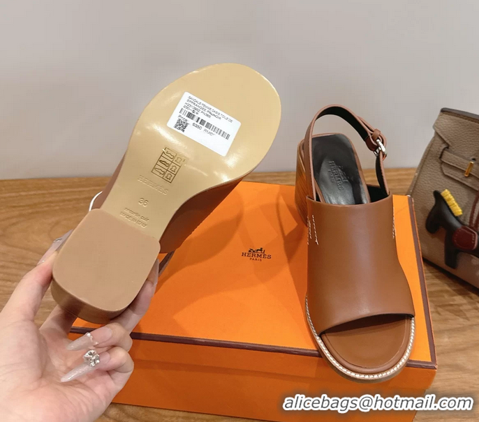 Lowest Cost Hermes Mailys High Heeled Slingback Mule Sandals Brown Calfskin Leather 6060302