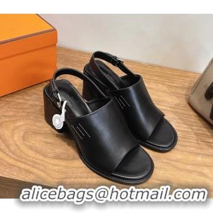 Original Cheap Hermes Mailys High Heeled Slingback Mule Sandals Black Calfskin Leather 6060302