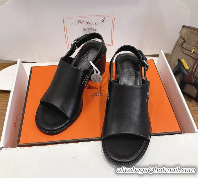 Original Cheap Hermes Mailys High Heeled Slingback Mule Sandals Black Calfskin Leather 6060302