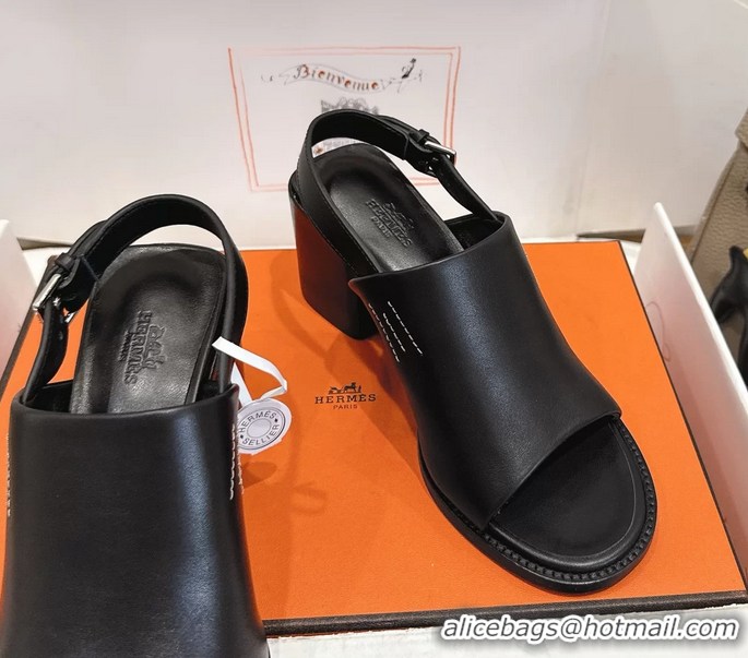 Original Cheap Hermes Mailys High Heeled Slingback Mule Sandals Black Calfskin Leather 6060302