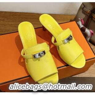 Buy Fashionable Hermes Cute Kelly Buckle High Heeled Sandals Yellow Calfskin Leather 6060303