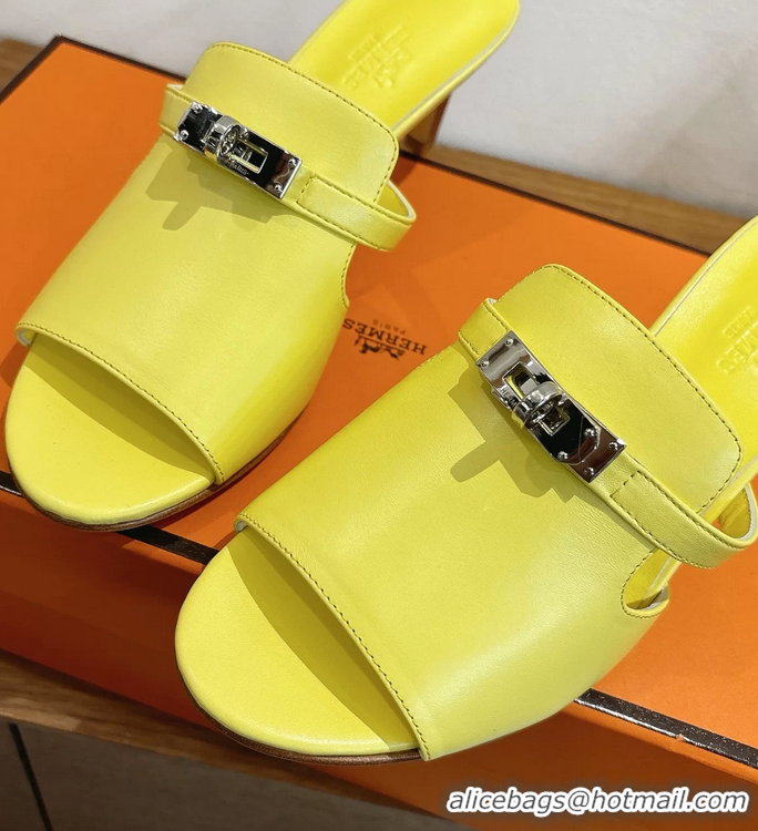 Buy Fashionable Hermes Cute Kelly Buckle High Heeled Sandals Yellow Calfskin Leather 6060303
