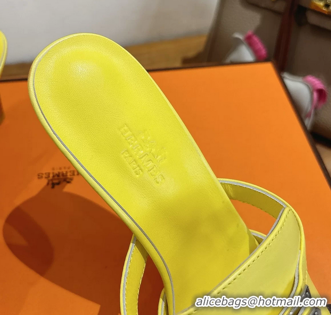 Buy Fashionable Hermes Cute Kelly Buckle High Heeled Sandals Yellow Calfskin Leather 6060303