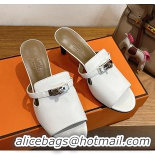 Famous Hermes Cute Kelly Buckle High Heeled Sandals White Calfskin Leather 6060303