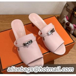 Expensive Hermes Cute Kelly Buckle High Heeled Sandals Pink Calfskin Leather 6060303