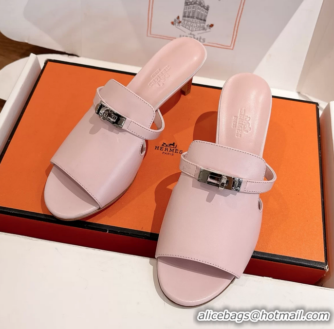 Expensive Hermes Cute Kelly Buckle High Heeled Sandals Pink Calfskin Leather 6060303