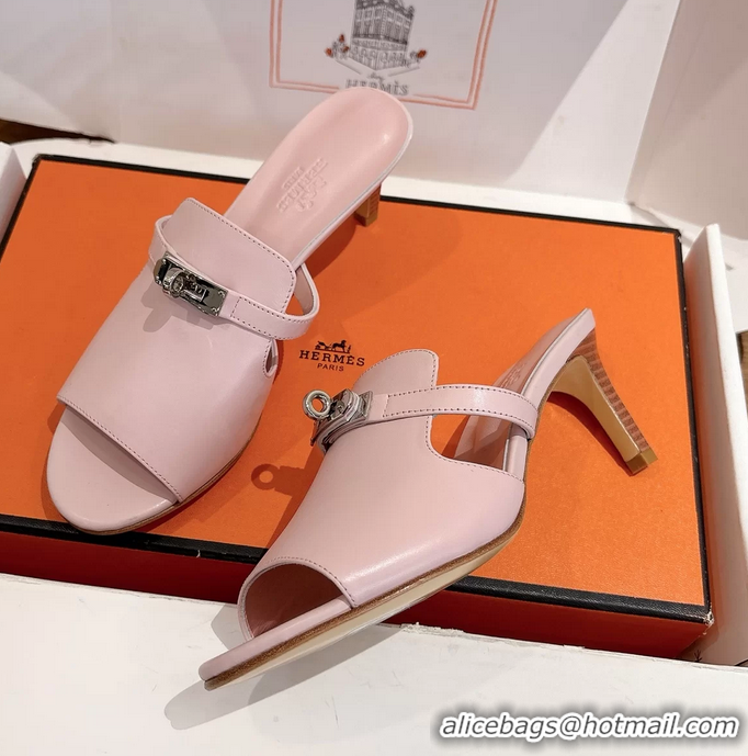 Expensive Hermes Cute Kelly Buckle High Heeled Sandals Pink Calfskin Leather 6060303