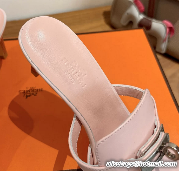 Expensive Hermes Cute Kelly Buckle High Heeled Sandals Pink Calfskin Leather 6060303