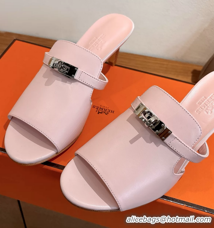 Expensive Hermes Cute Kelly Buckle High Heeled Sandals Pink Calfskin Leather 6060303