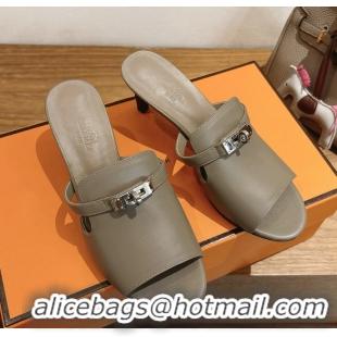 Classic Specials Hermes Cute Kelly Buckle High Heeled Sandals Gray Calfskin Leather 6060303 