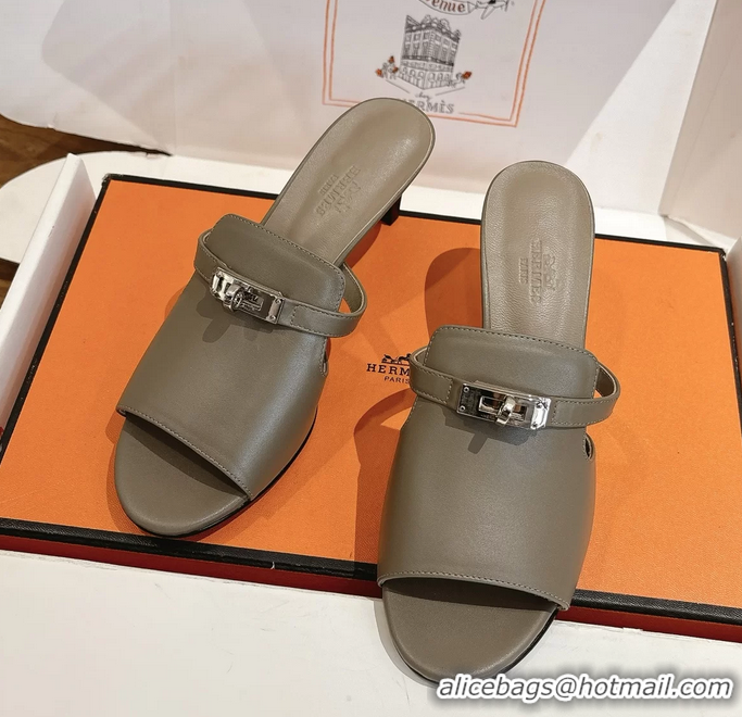 Classic Specials Hermes Cute Kelly Buckle High Heeled Sandals Gray Calfskin Leather 6060303 