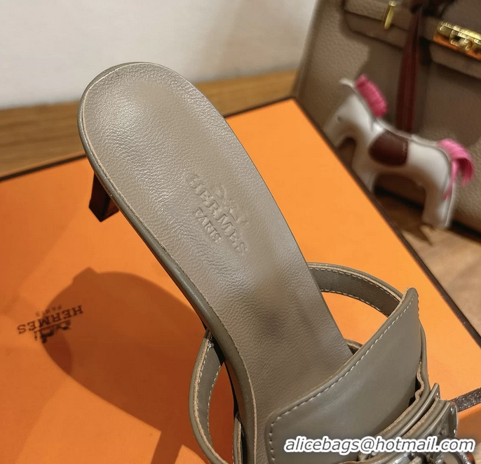 Classic Specials Hermes Cute Kelly Buckle High Heeled Sandals Gray Calfskin Leather 6060303 