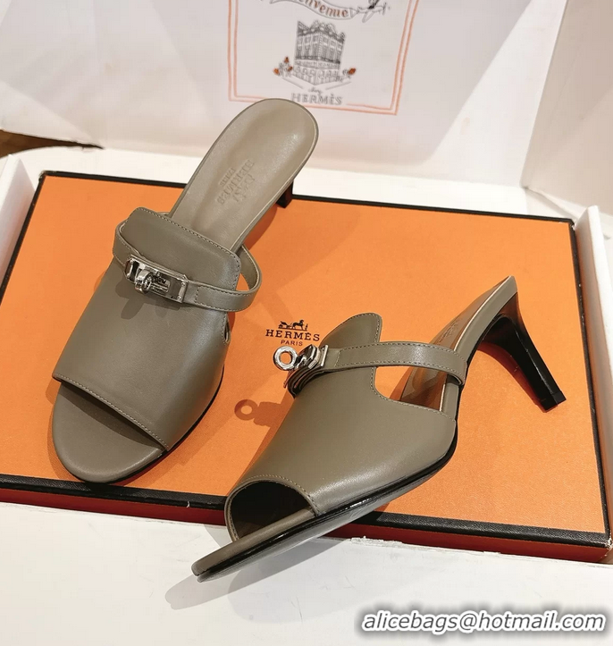 Classic Specials Hermes Cute Kelly Buckle High Heeled Sandals Gray Calfskin Leather 6060303 