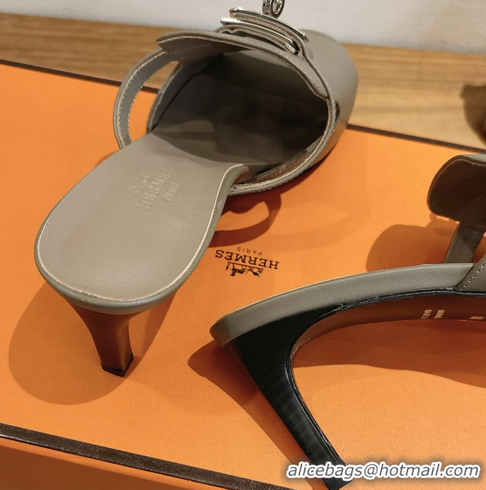 Classic Specials Hermes Cute Kelly Buckle High Heeled Sandals Gray Calfskin Leather 6060303 