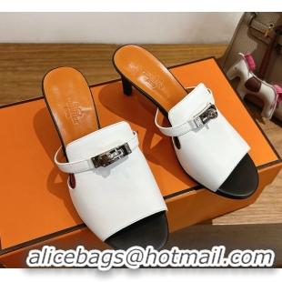 Well Crafted Hermes Cute Kelly Buckle High Heeled Sandals White Calfskin Leather 6060303