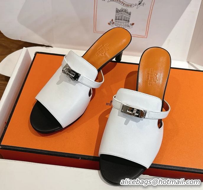 Well Crafted Hermes Cute Kelly Buckle High Heeled Sandals White Calfskin Leather 6060303