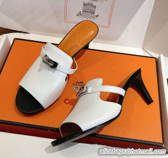 Well Crafted Hermes Cute Kelly Buckle High Heeled Sandals White Calfskin Leather 6060303