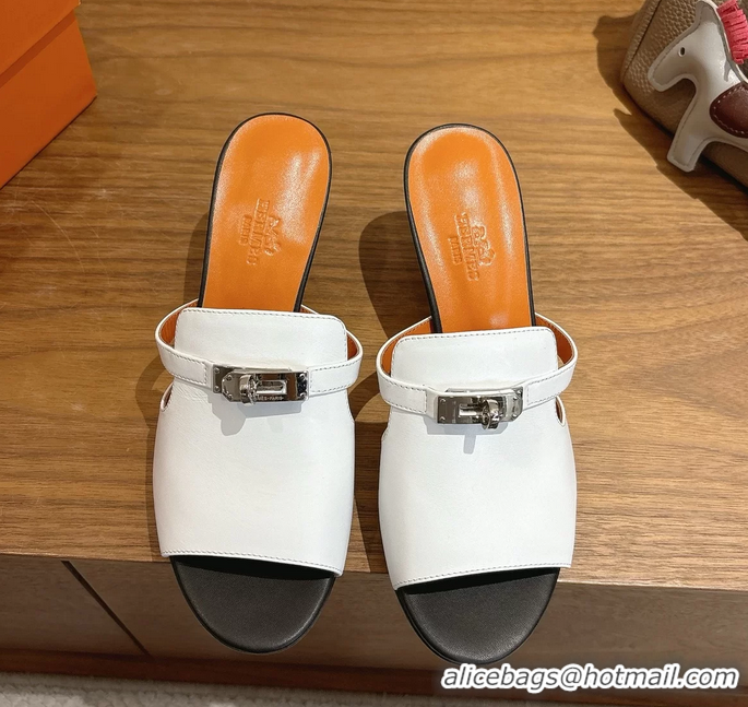 Well Crafted Hermes Cute Kelly Buckle High Heeled Sandals White Calfskin Leather 6060303