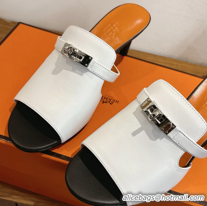 Well Crafted Hermes Cute Kelly Buckle High Heeled Sandals White Calfskin Leather 6060303