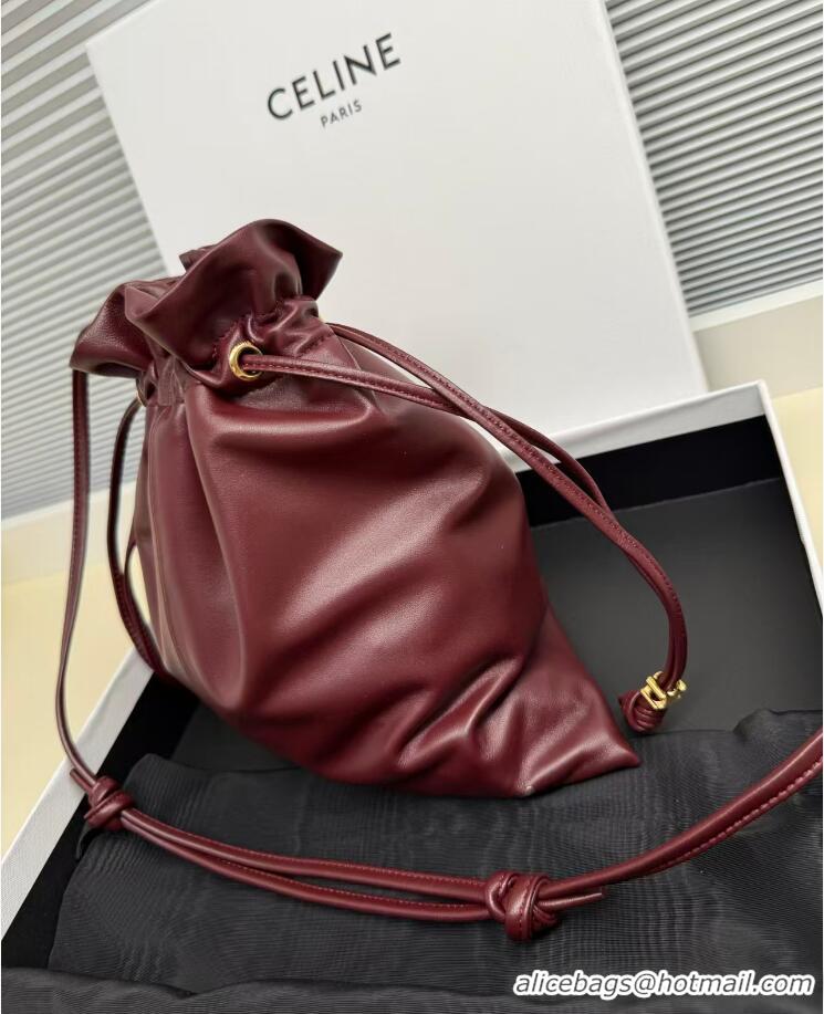 Top Grade Celine Small Crystal Pouch Crossbody Bag In Lambskin 123662 Burgundy/Gold