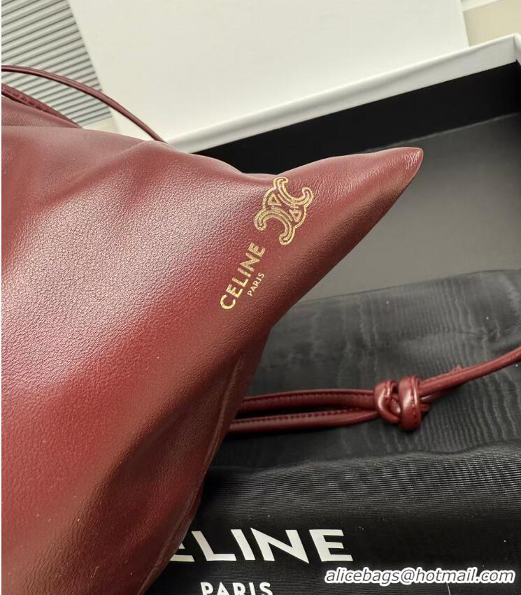 Top Grade Celine Small Crystal Pouch Crossbody Bag In Lambskin 123662 Burgundy/Gold